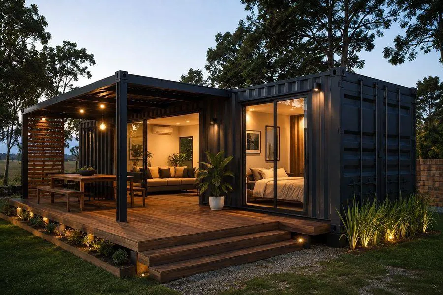 Área externa de projeto residencial em container executado pela IGWT
