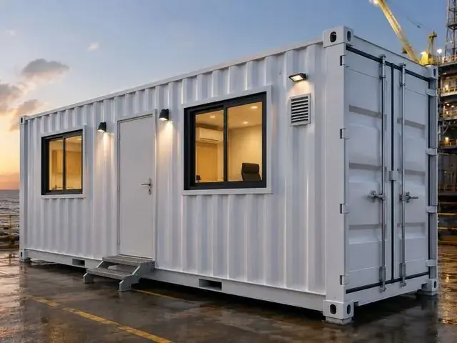 Container habitável usado como escritório offshore